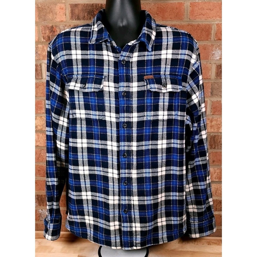 Orvis Flannel Shirt Jacket Size XL Blue Navy Plaid Heavy Duty Shacket